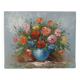 Petit tableau, bouquet de fleurs, fond bleu