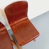 Paire de chaises design vintage ASS Schulmöbel Pagholz Thur-Op-Seat en bois courbé et hêtre