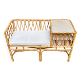 1960s beige rattan and cotton bench