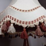 Vintage XXL pagoda lampshade with ecru fabric headband and fringes
