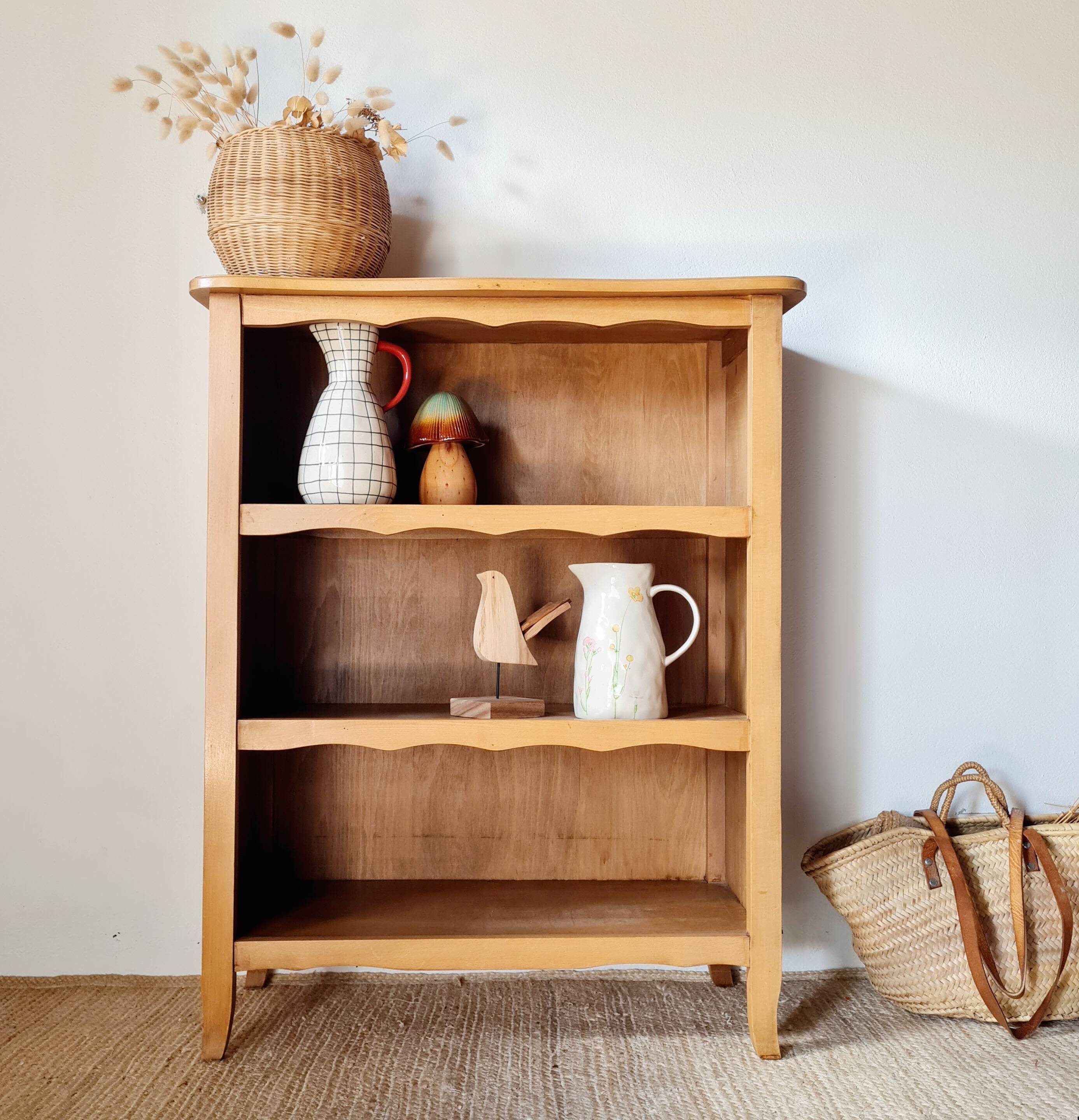 Honey-coloured antique wooden bookcase - antique library