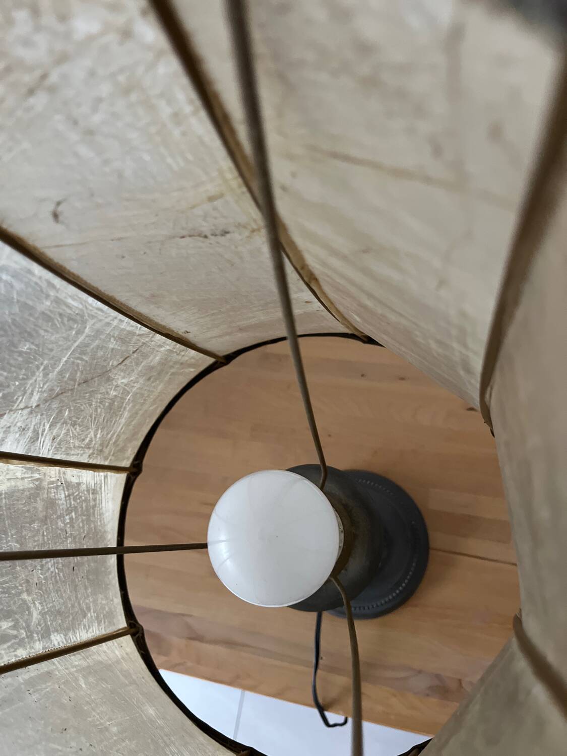 Vintage table lamp, front light, rice paper, pewter base, signed