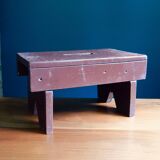 Tabouret de ferme en bois peint patiné