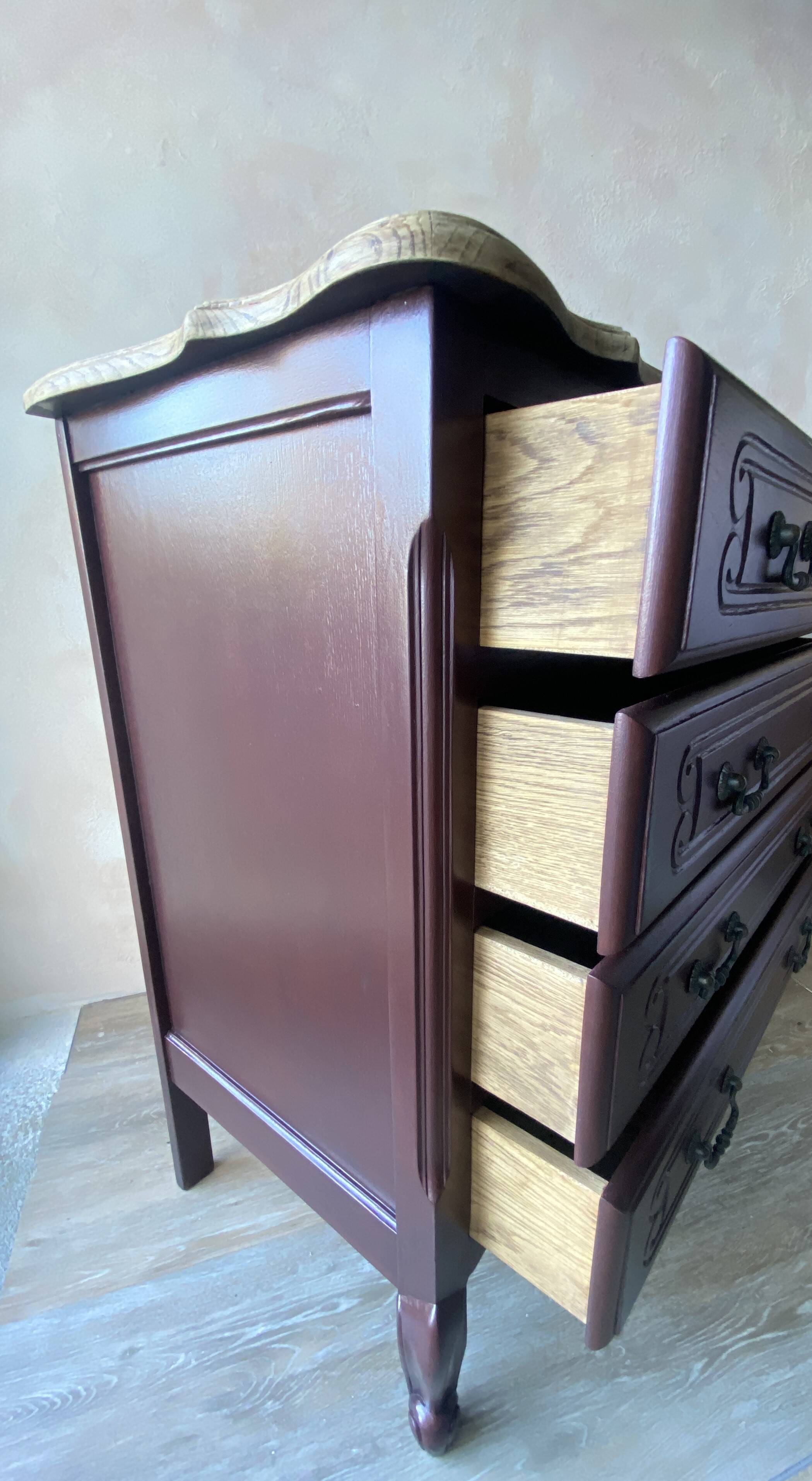 Louis XV style commode renovated - natural wood top and deep stain