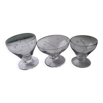 Lot de verre vintage gravé