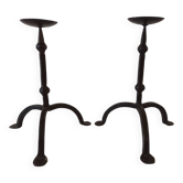 Pair of vintage brutalist wrought iron candlesticks