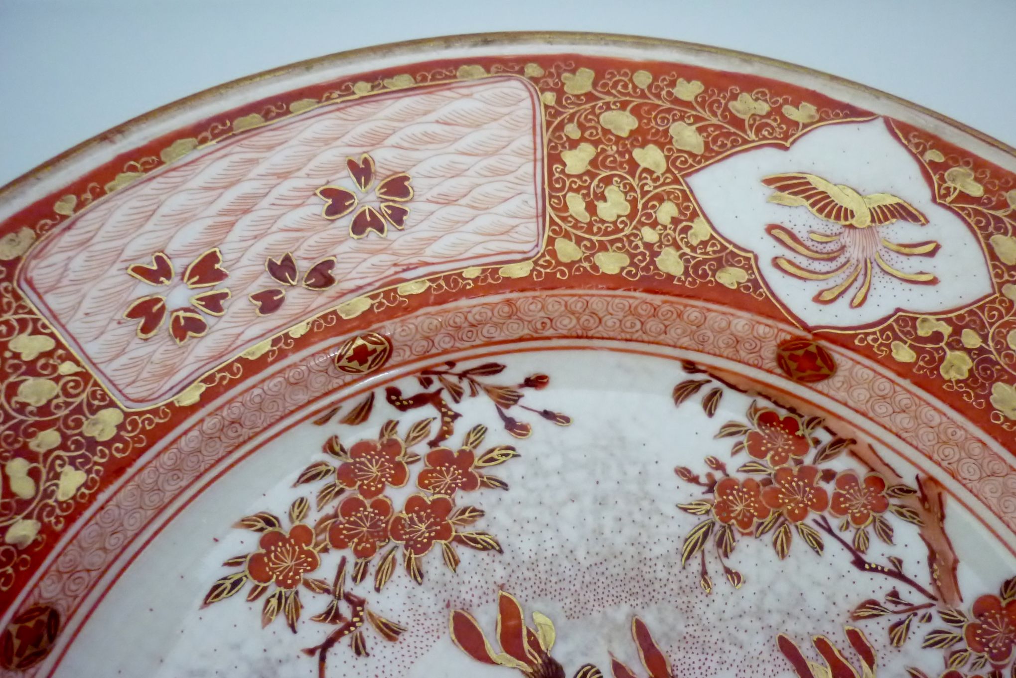 Old nineteenth century plate, Japan Kutani, signed, red and gold