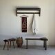 Antique wooden wall shelf with a turned gallery and 5 hooks L120 H40 D18