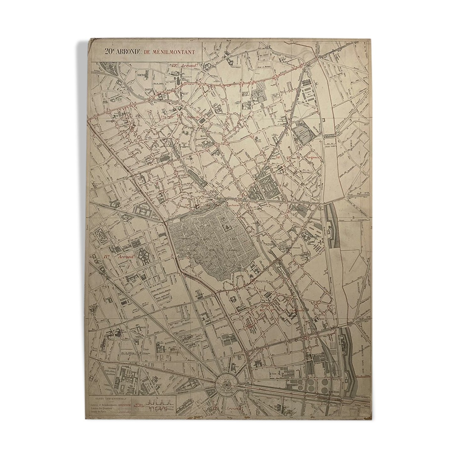 Carte ancienne cartonnée de Paris - 20ème Arrondissement