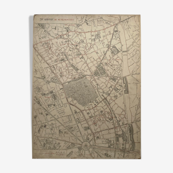 Carte ancienne cartonnée de Paris - 20ème Arrondissement