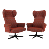 1970s pair of swivel wingback armchairs, Czechoslovakia