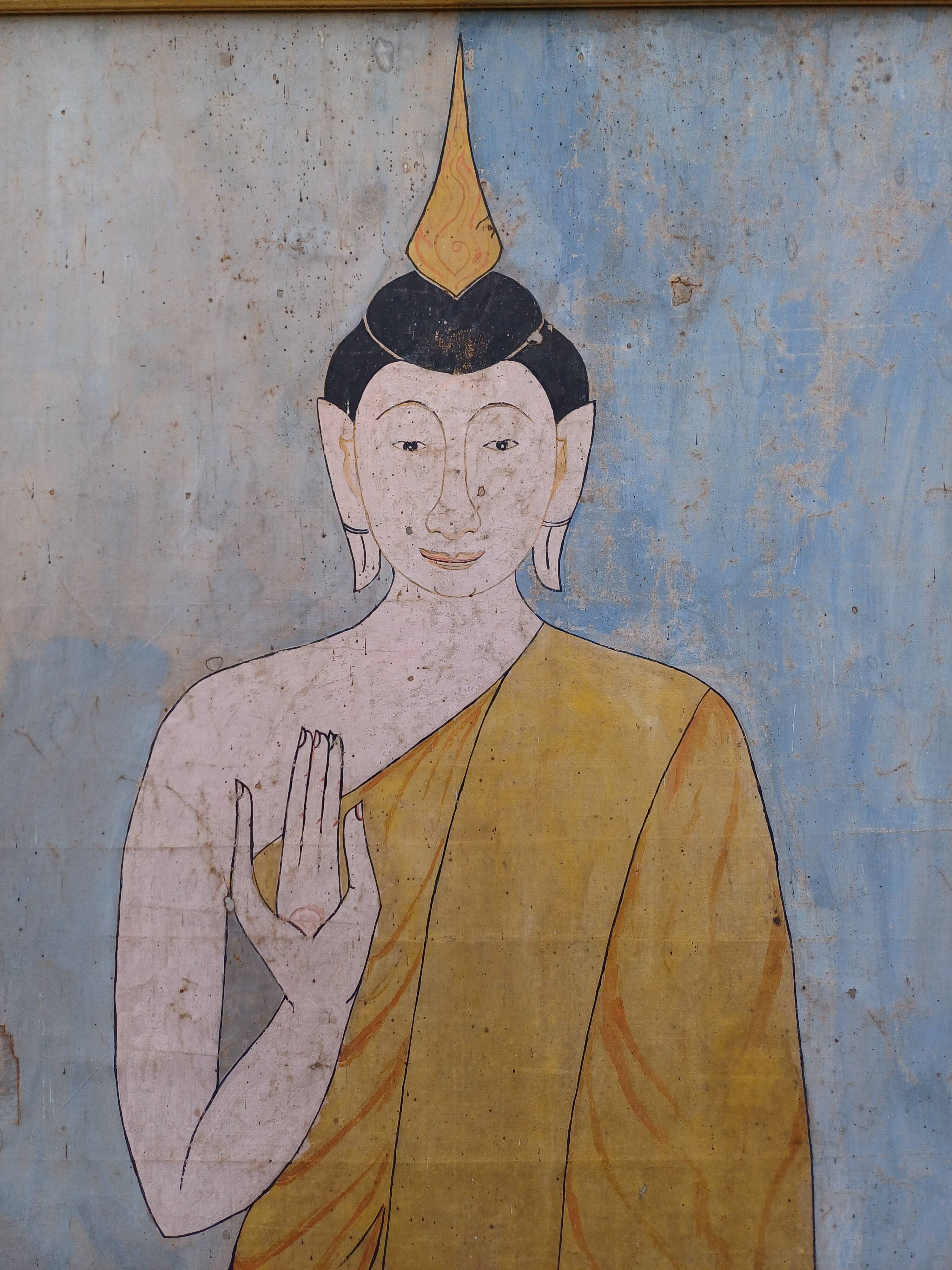 19th Century Silk Painting Buddha Thailand