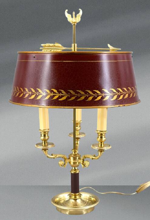Lampe Bouillotte Bronze Style Empire Abat-jour & Pied laqué Bordeaux