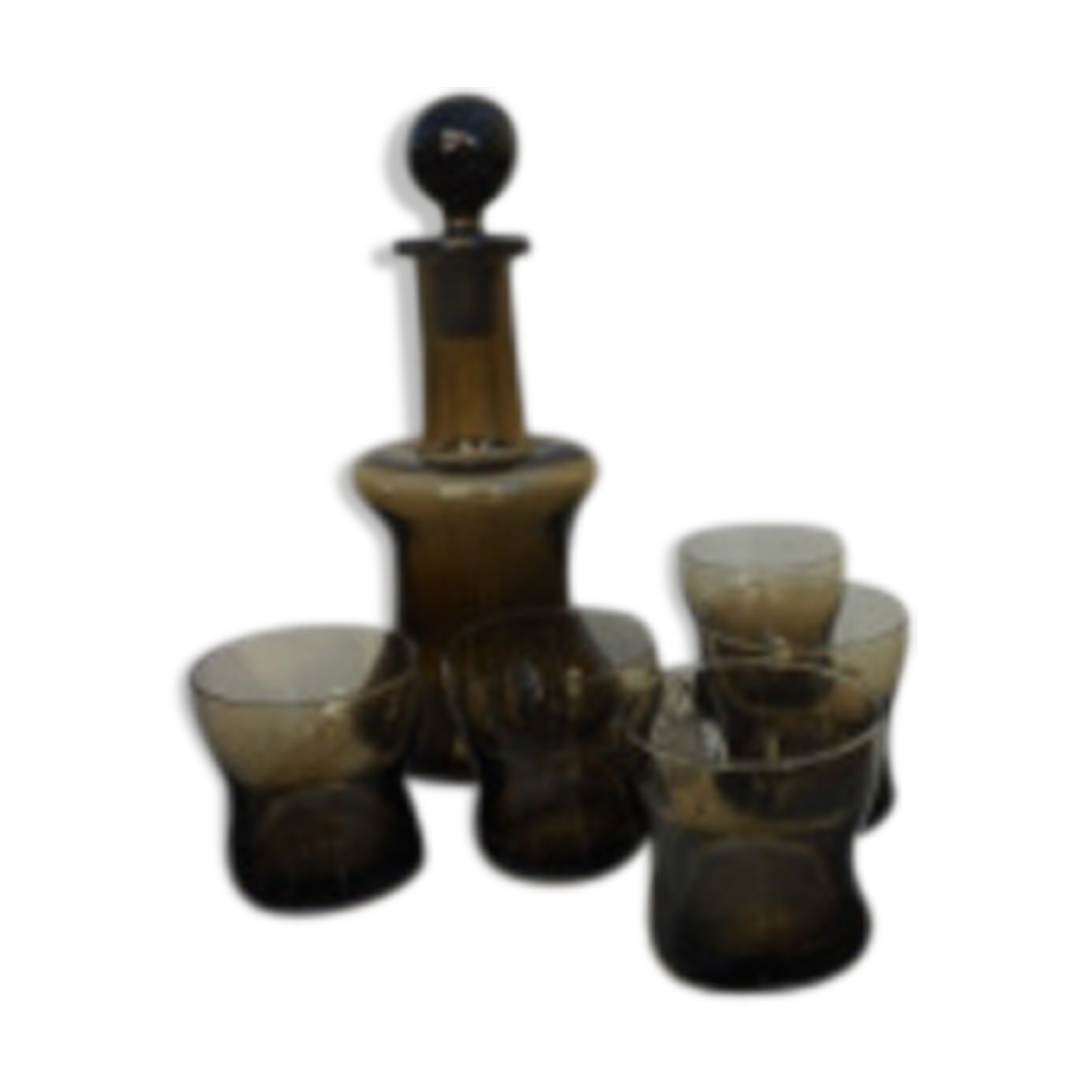 Carafe and five vintage glasses