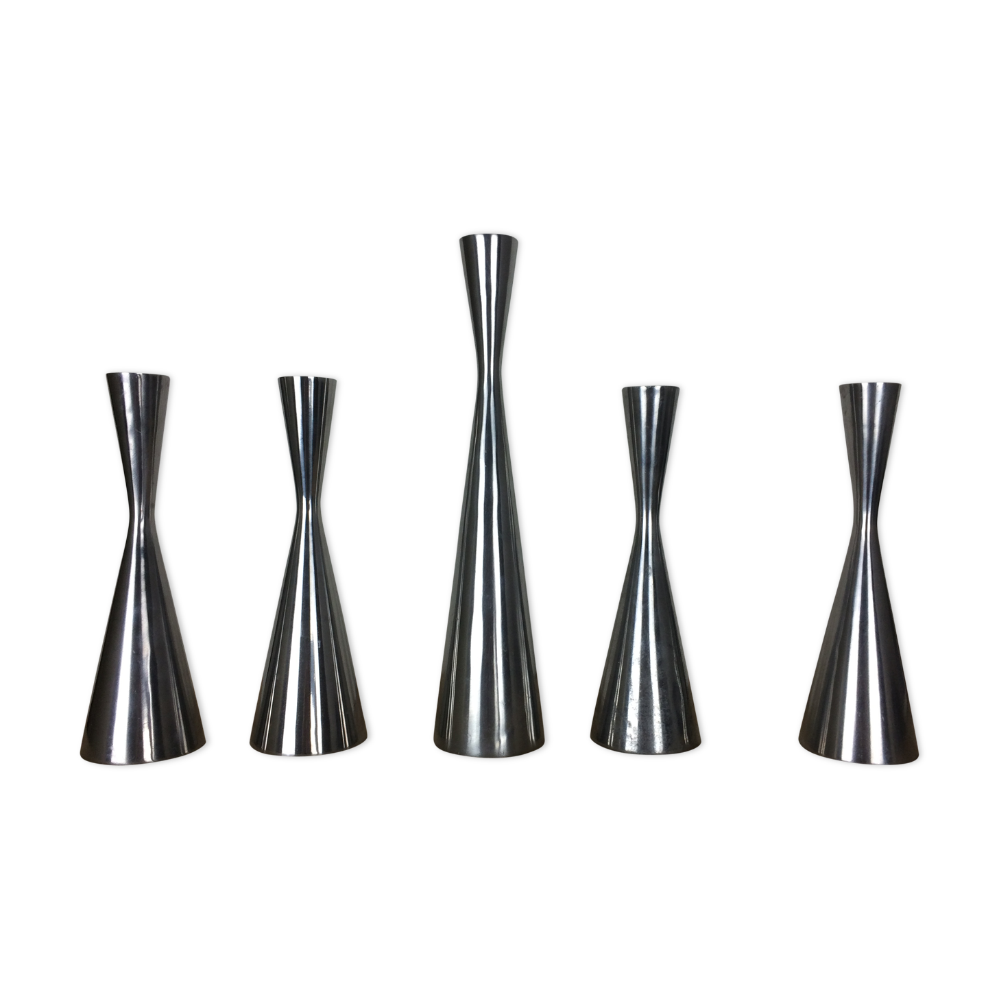 Set de 5 bougeoirs diabolo en fonte d'aluminium