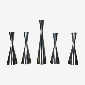 Set de 5 bougeoirs diabolo en fonte d'aluminium