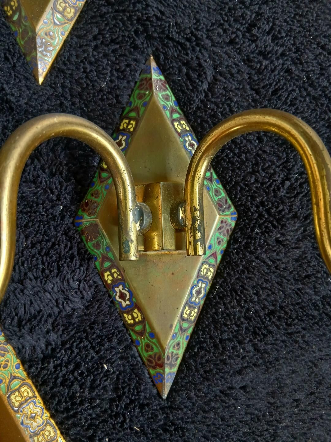 3 Art Deco cloisonné enamel wall lights