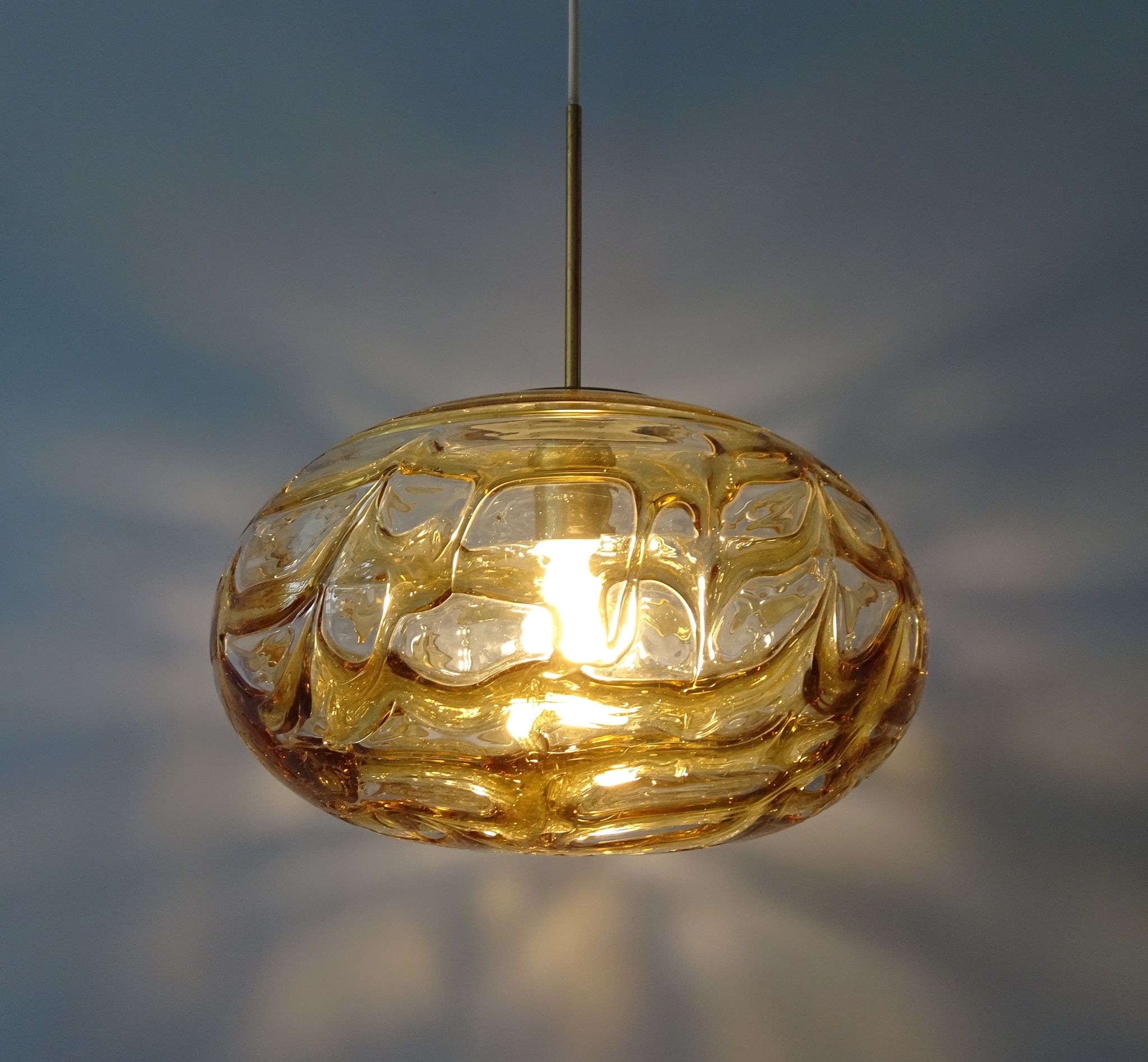 Murano glass pendant lamp by Doria Leuchten, oval amber glass pendant lamp