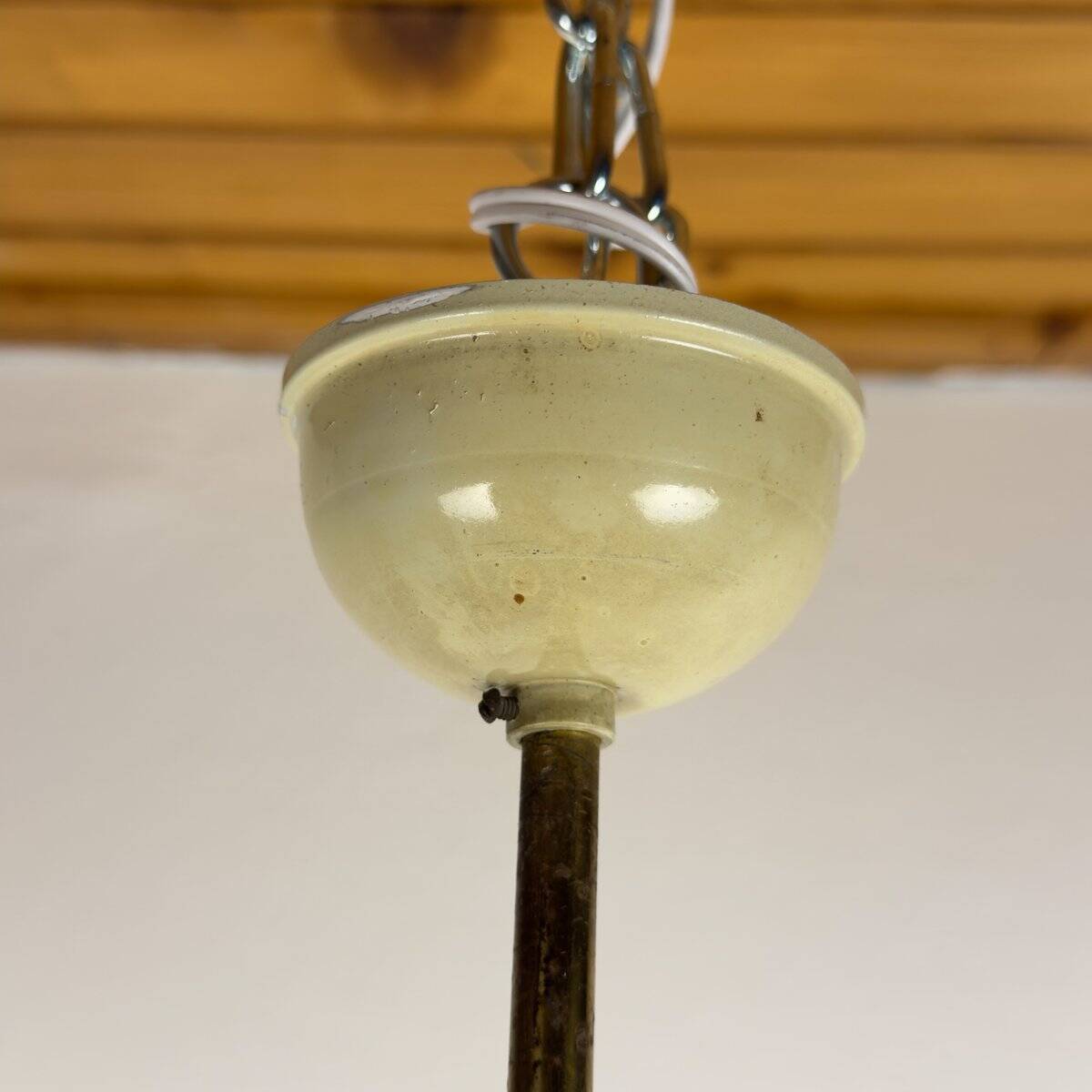 Antique brass and glass chandelier in the style of Pietro Chiesa for Fontana Arte, Italy, 1930s.