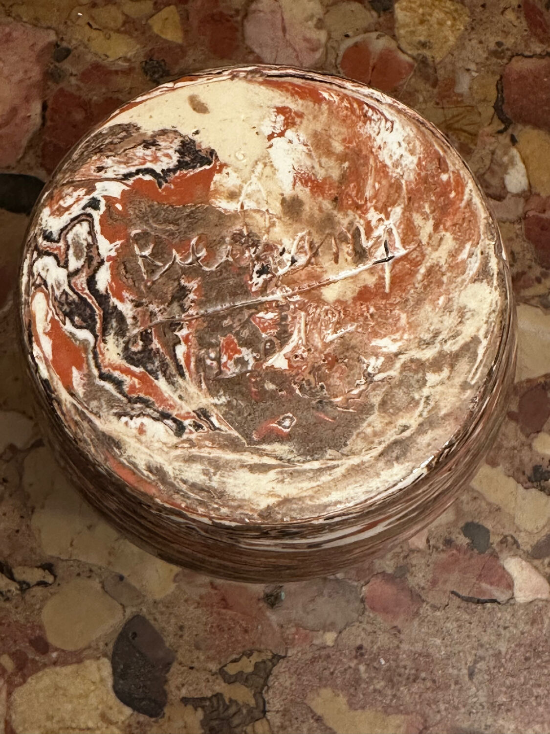 Small Vintage Marbled Terracotta Vase signed Bethany H 15.5 cm