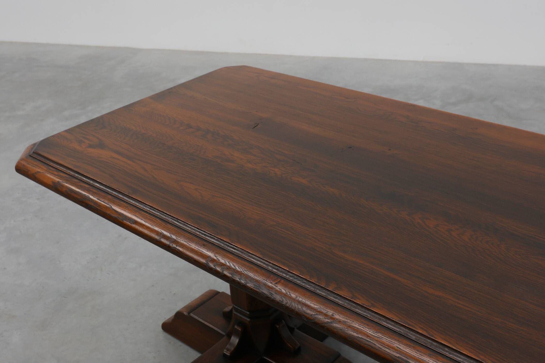 French Refectory Style Oak Dining Table with Turned Double Pedestal Base, 2
