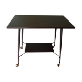 Formica TV cabinet, 2 trays, on atypical curved casters - 1960s