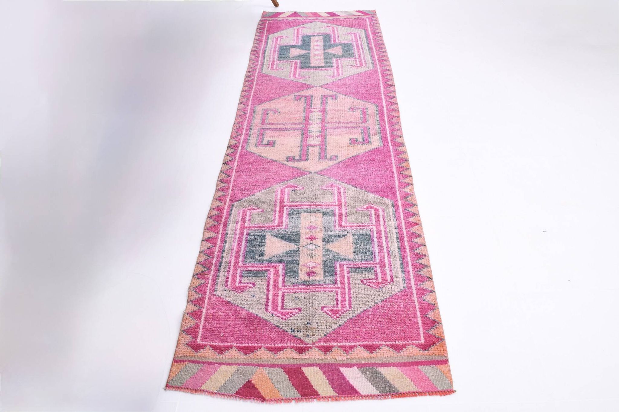 Tapis de couloir oriental Oushak rose saumon, 96 x 318 cm