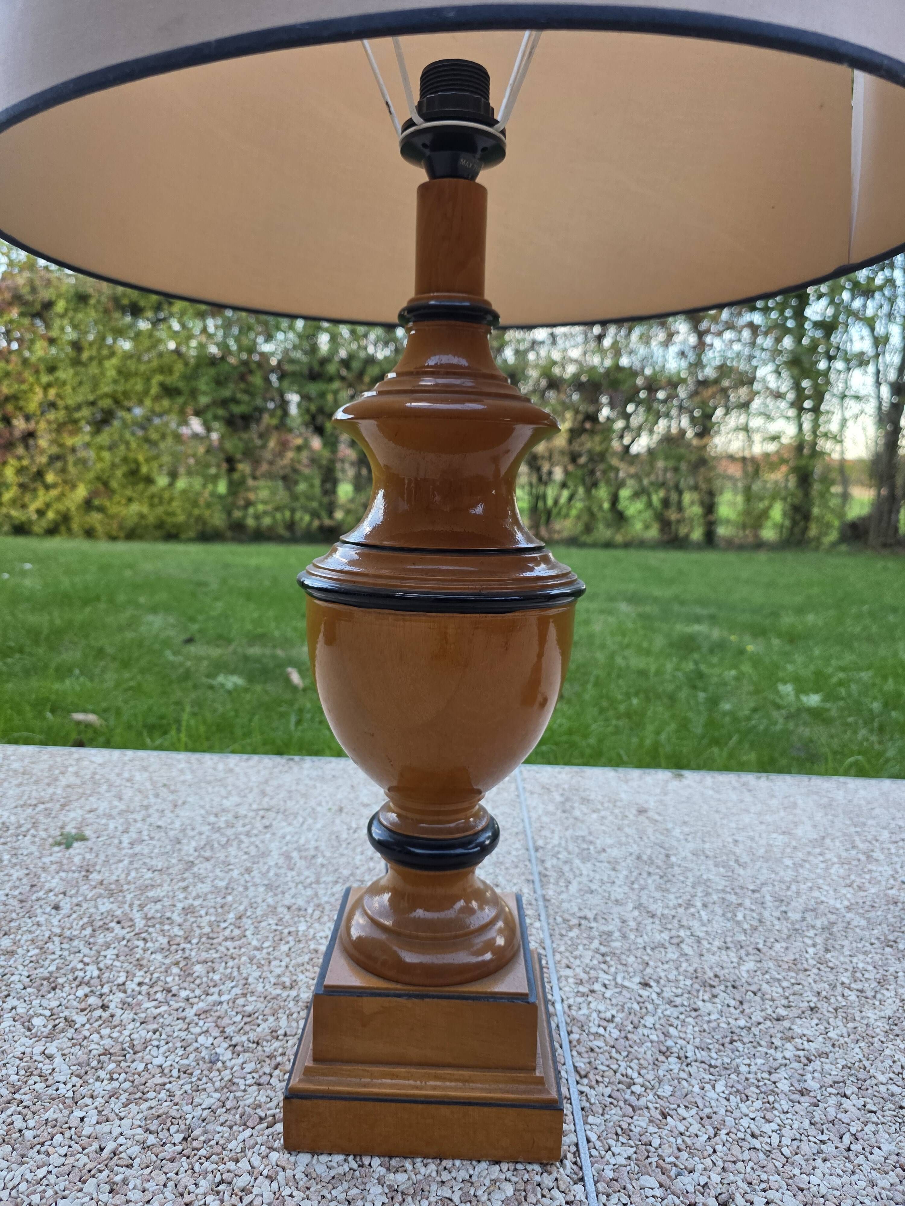 Pair of large Le Dauphin Verdennes lamps made of turned wood from the 1970s.
