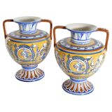 Large Hand-Painted Ceramic Double Handled Vases,  France, Set of 2
