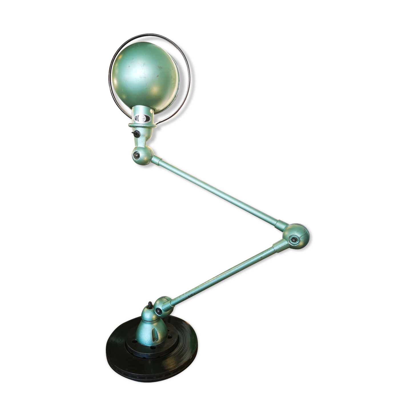 Old green metallic Jieldé lamp