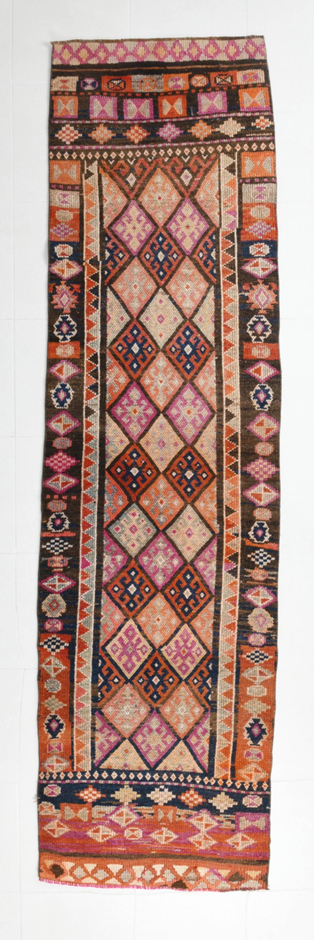 Brown & Pink Tribal Vintage Runner Rug, 83x294Cm