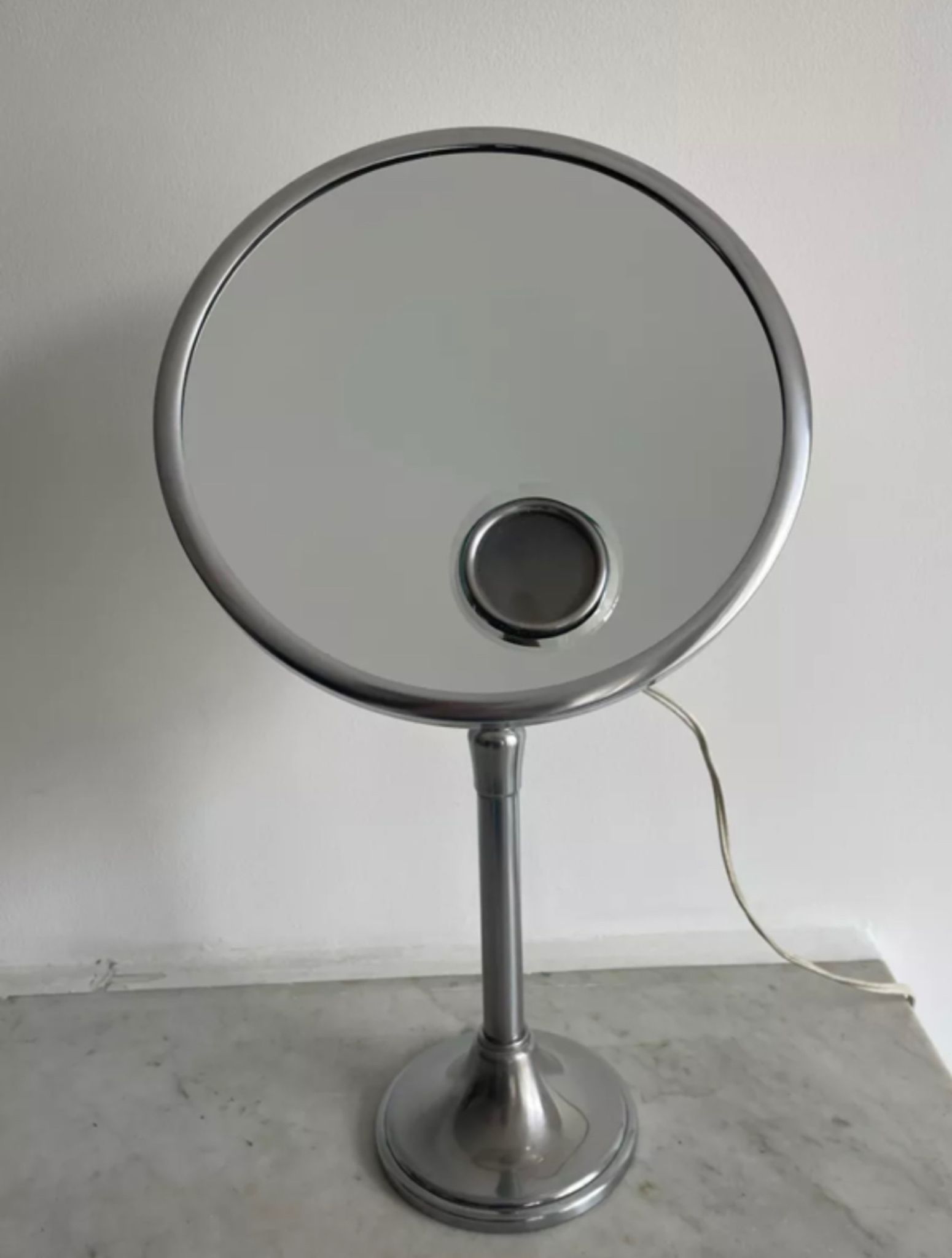 Vintage chrome Brot mirror, magnifying and illuminating, on adjustable stand, France 1960