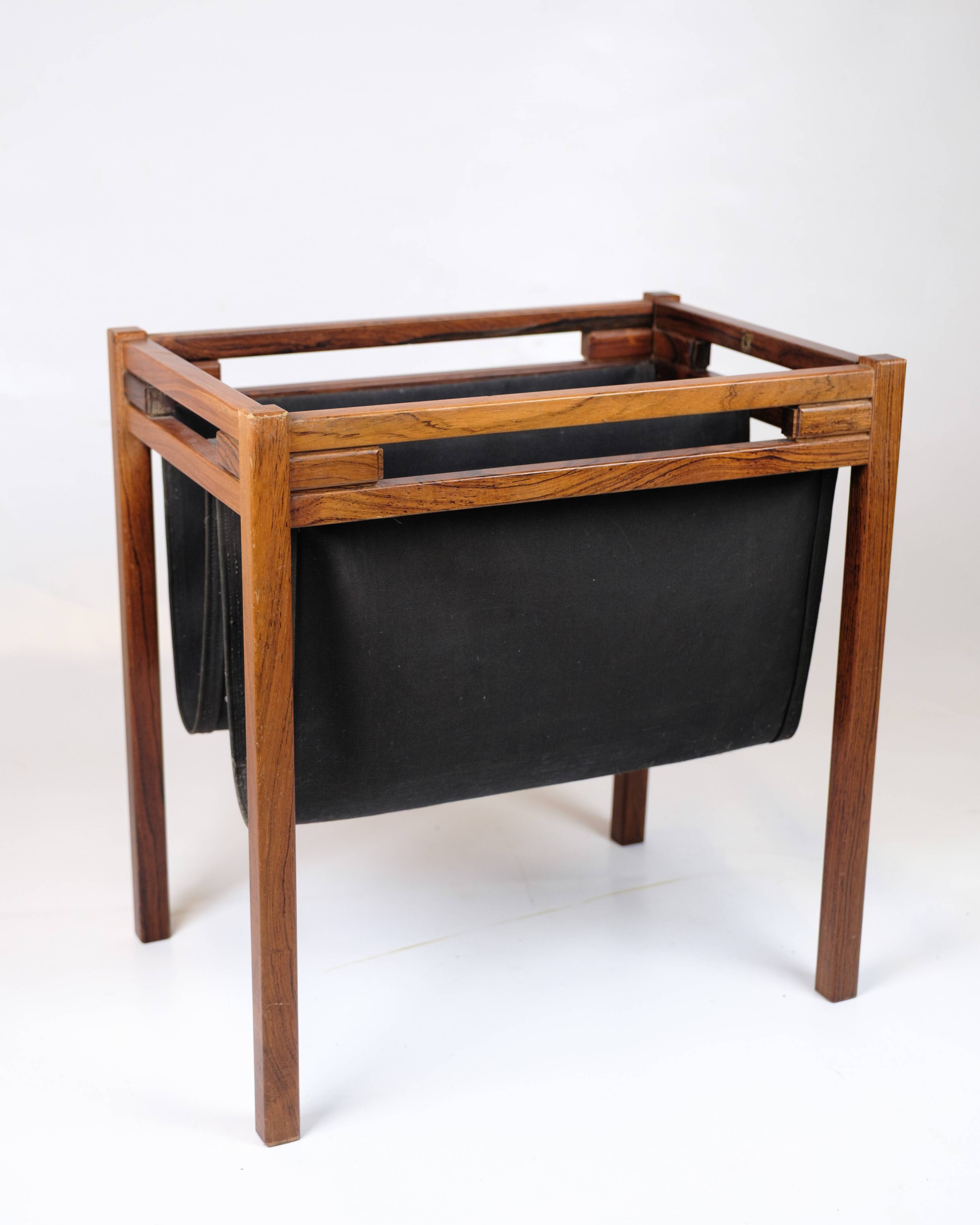 Newspaper/magazine holder - rosewood and black canvas - Danish design - 1960s