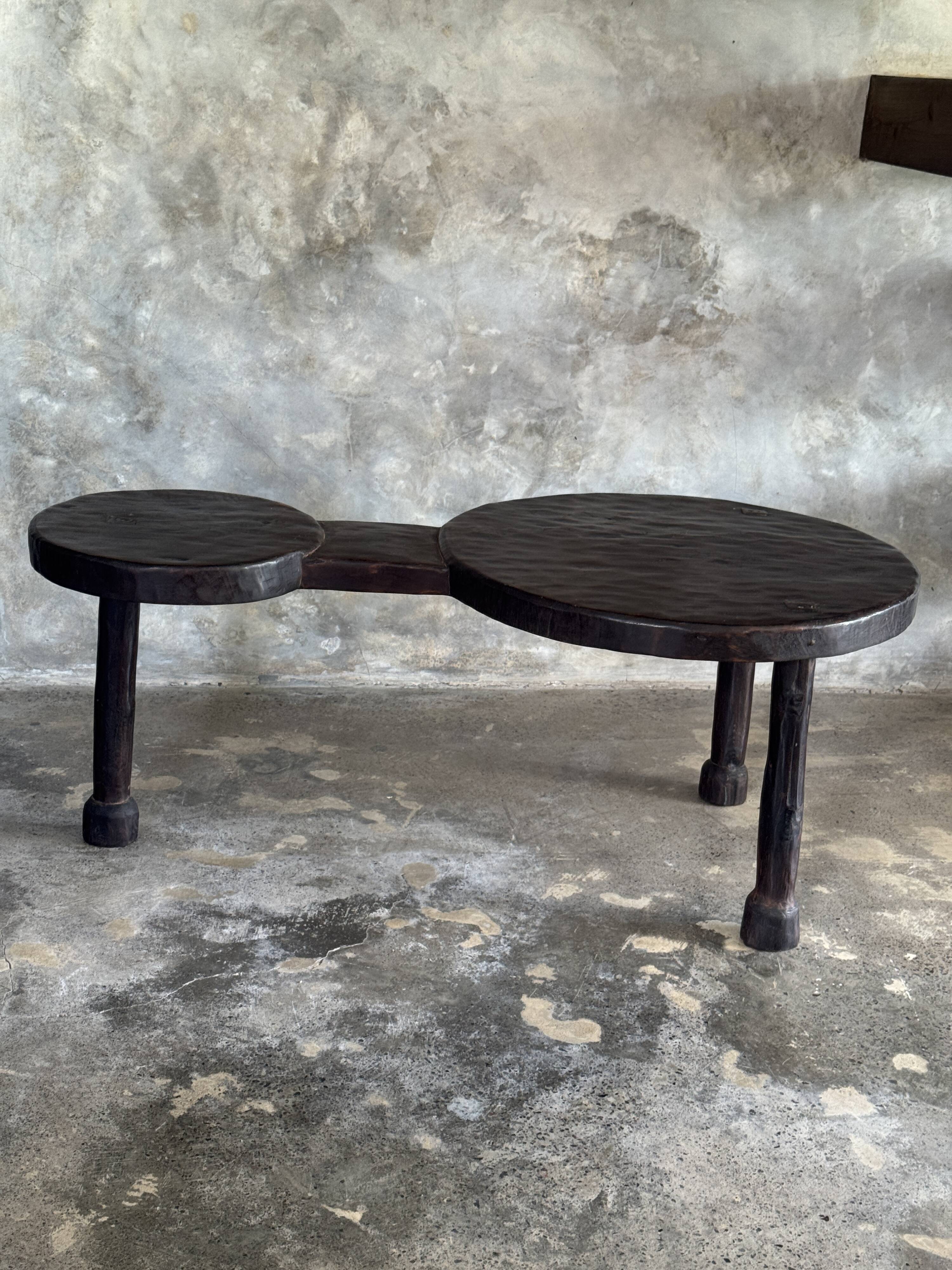 Large coffee table, minimalist tripod side table in solid teak with double.