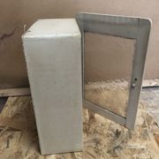 Old hanging medicine cabinet wood + opaque glass door 50's vintage