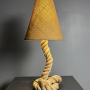 Midcentury French brutalist rope table lamp in the style of Audoux & Minet