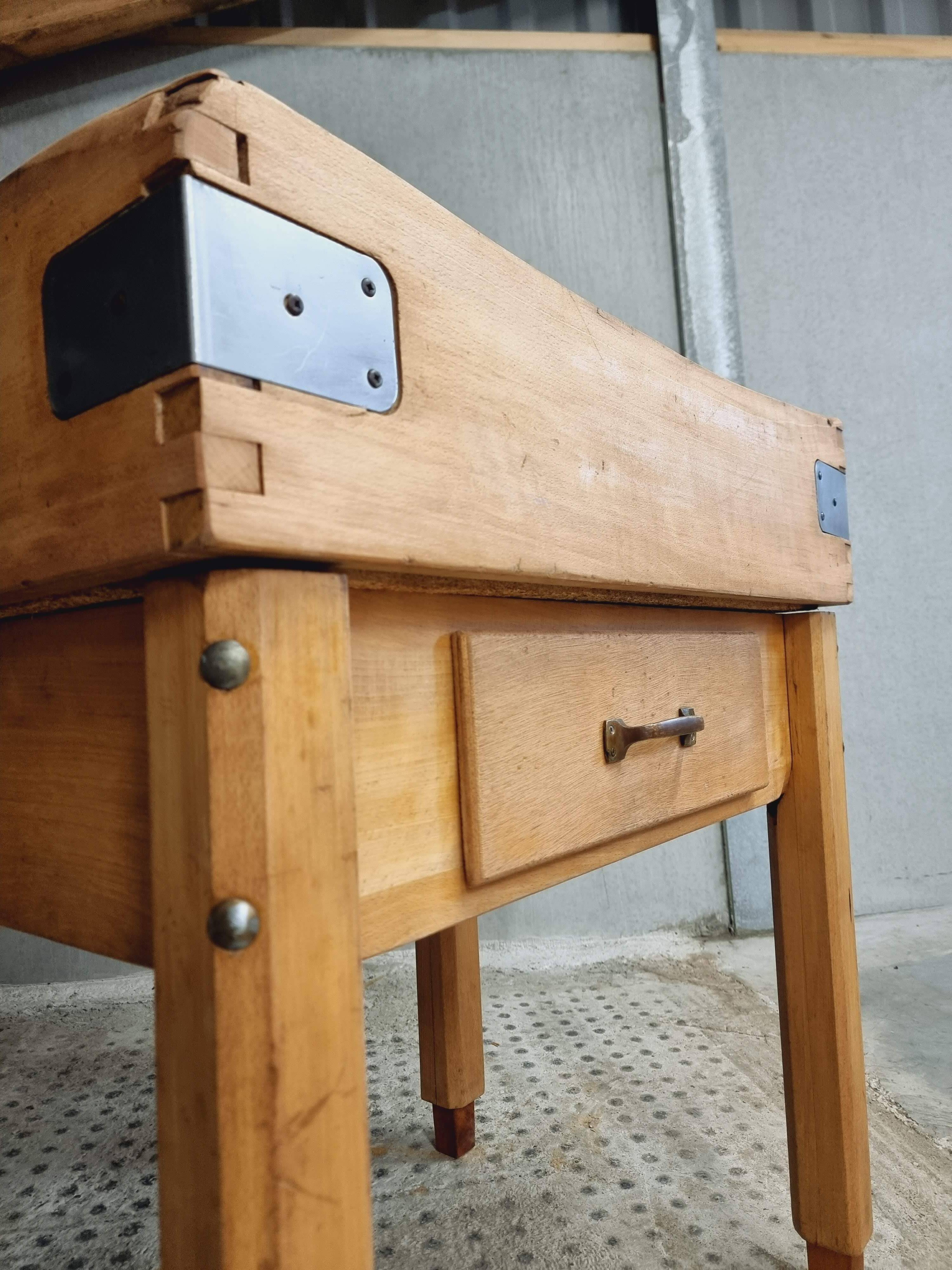 Vintage block butcher table beech kitchen island 74 x 81 cm