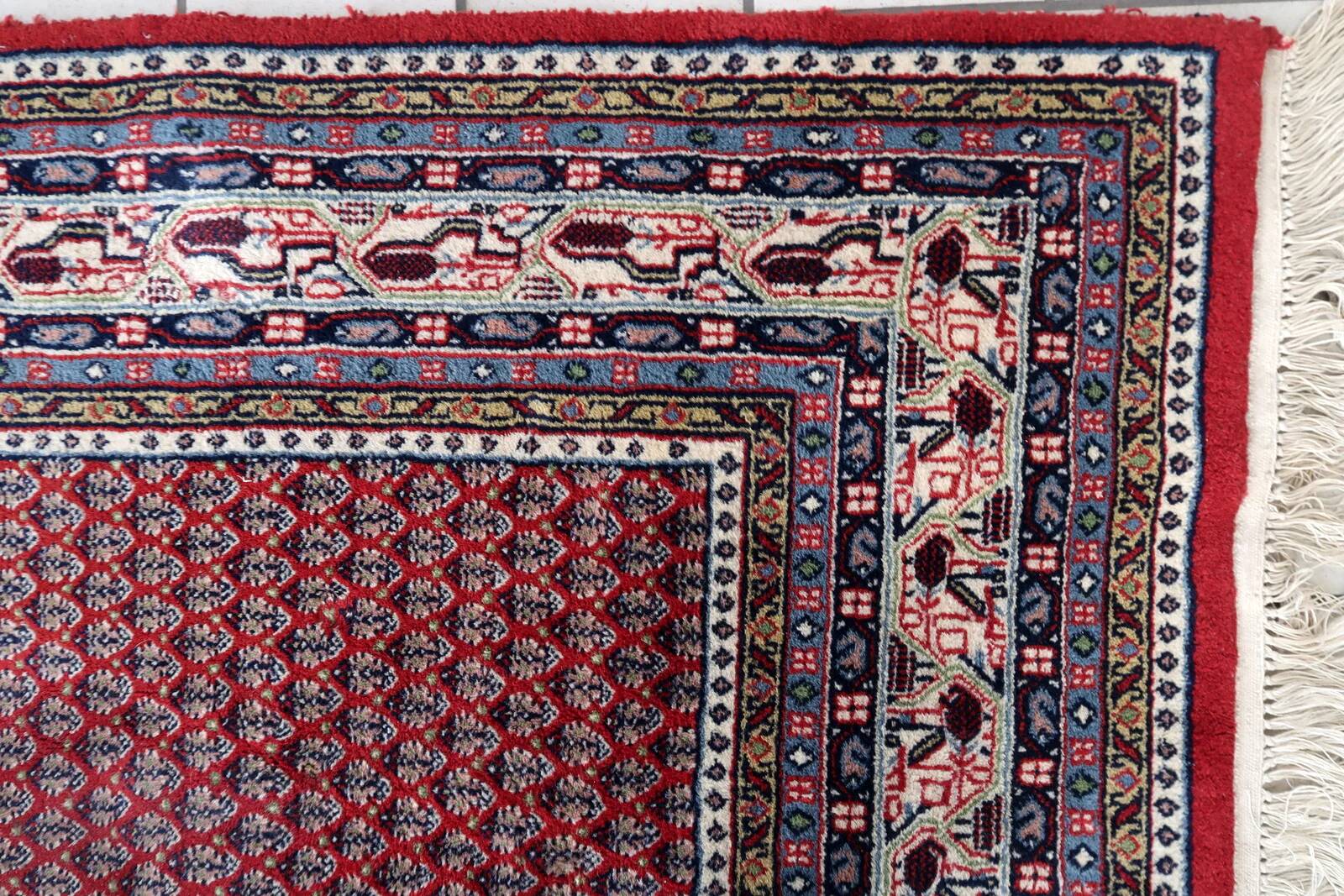 Handmade vintage Indian Seraband rug 204cm x 252cm 1970s