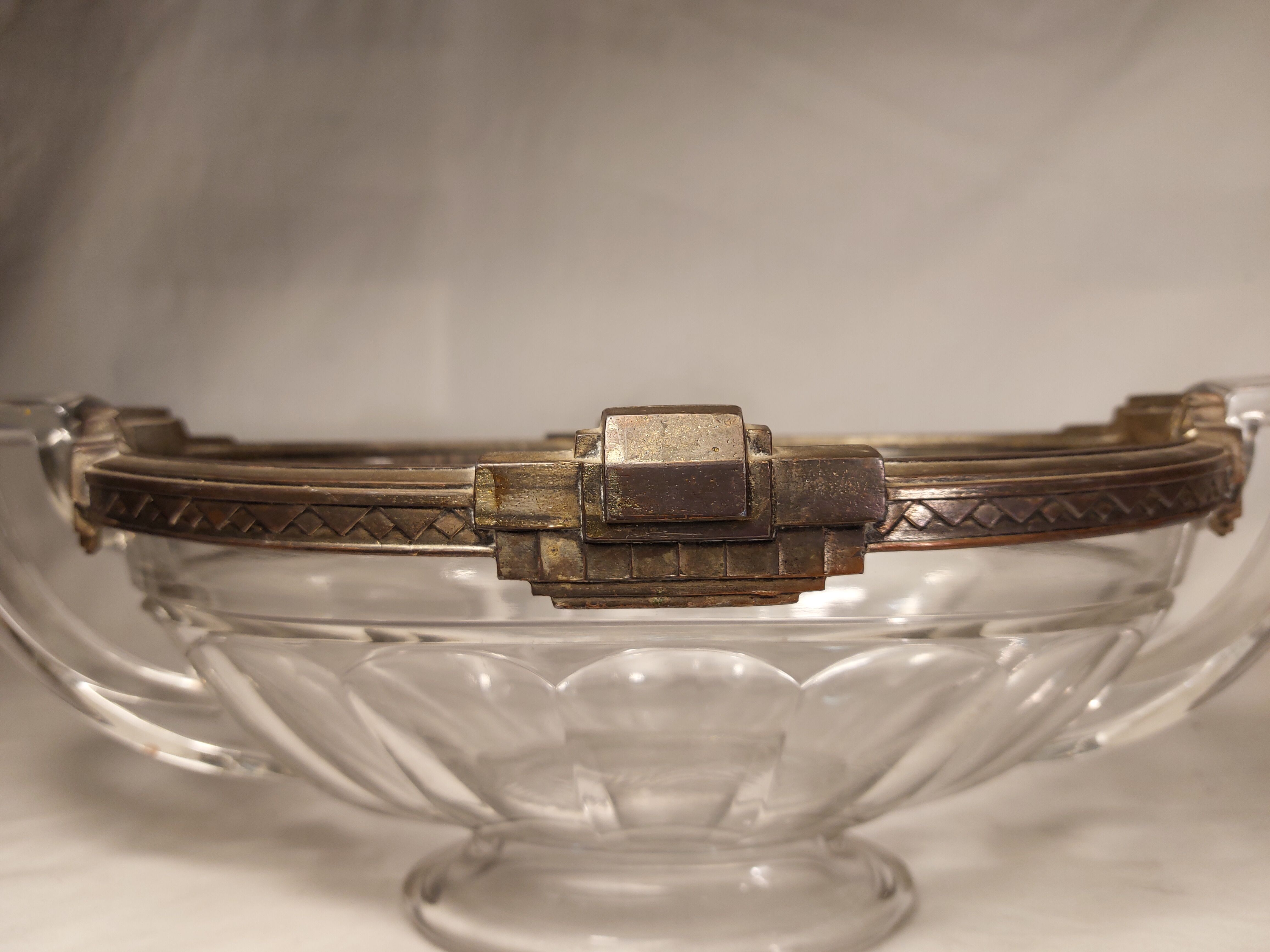 Oval cup with Art Deco handles "Noémie" - Cristal Val St Lambert Belgium