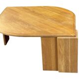 Table basse vintage en forme de larme wabi sabi brutaliste en chêne massif