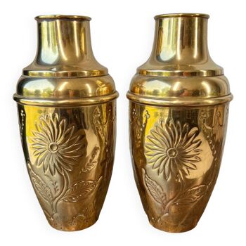 Duo of brass vases