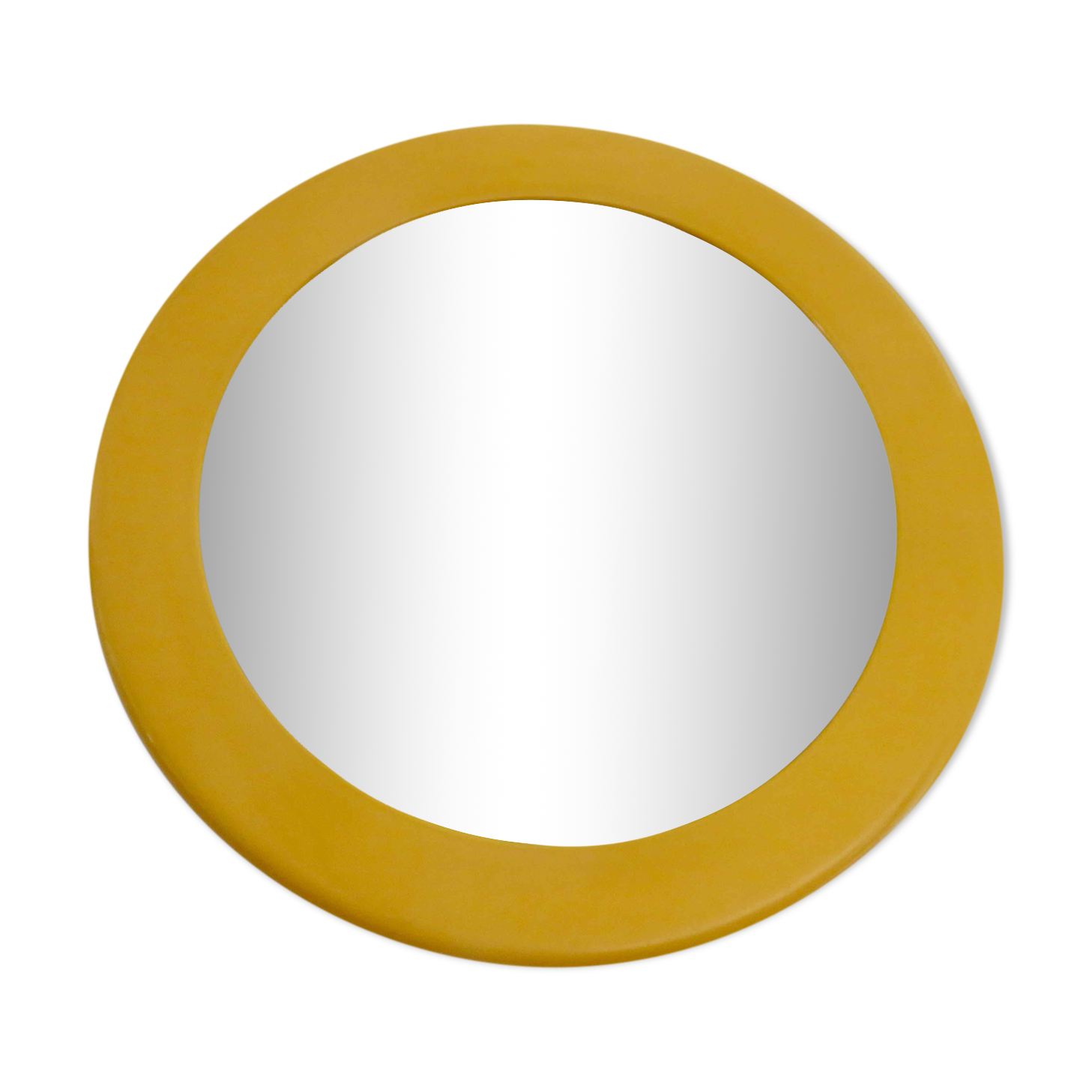 Round wall mounted mirror in yellow plastic 1970