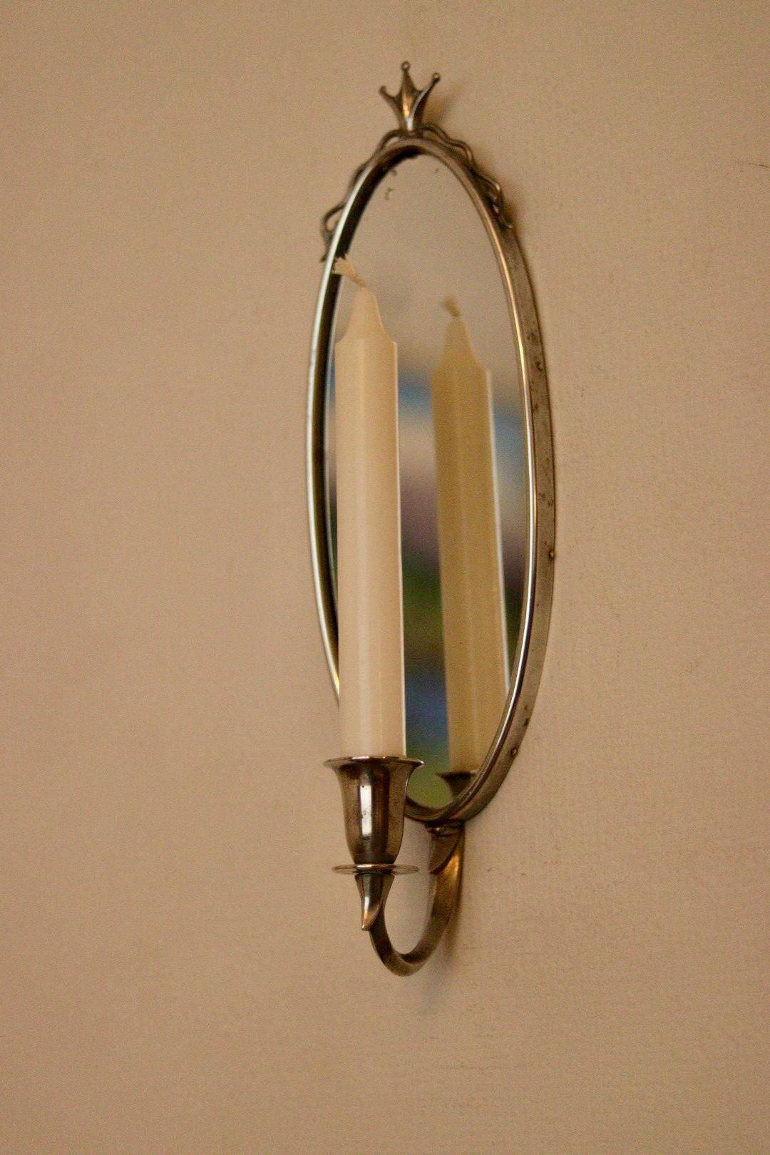 Pair of vintage mirror sconces in pewter by Svenskt Tenn