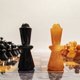 1970s Big Chess Set in Hand Carved Alabaster of Volterra - Black and Brown