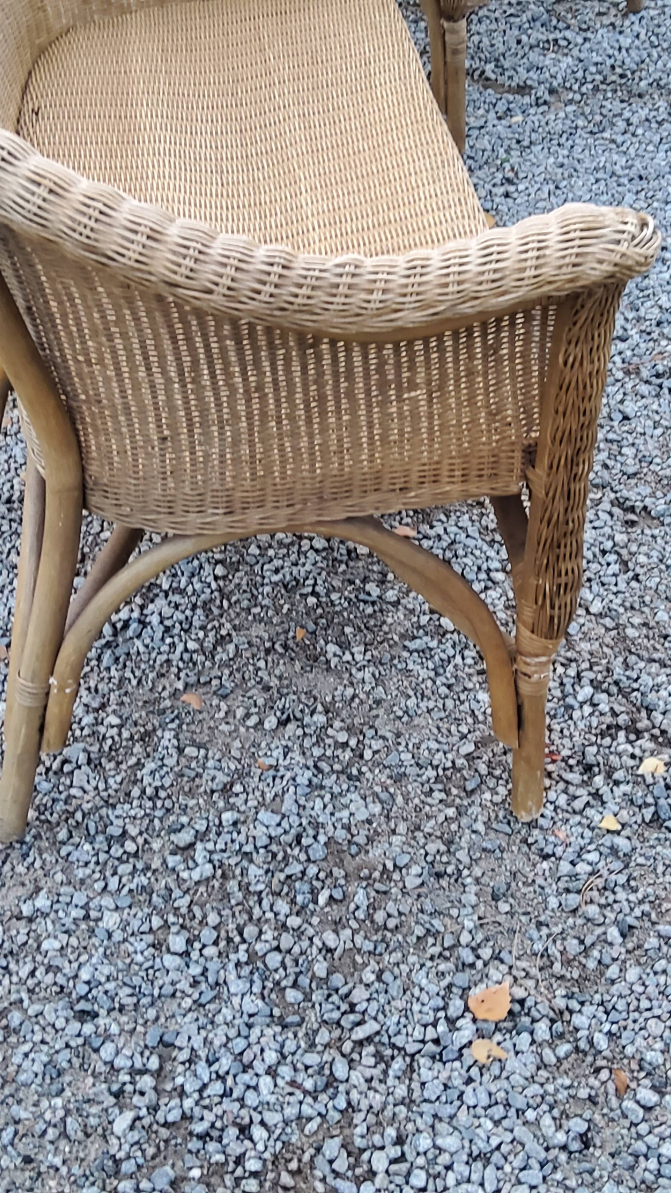 Pair of armchairs and bench in rattan and bamboo from the 60s/70s