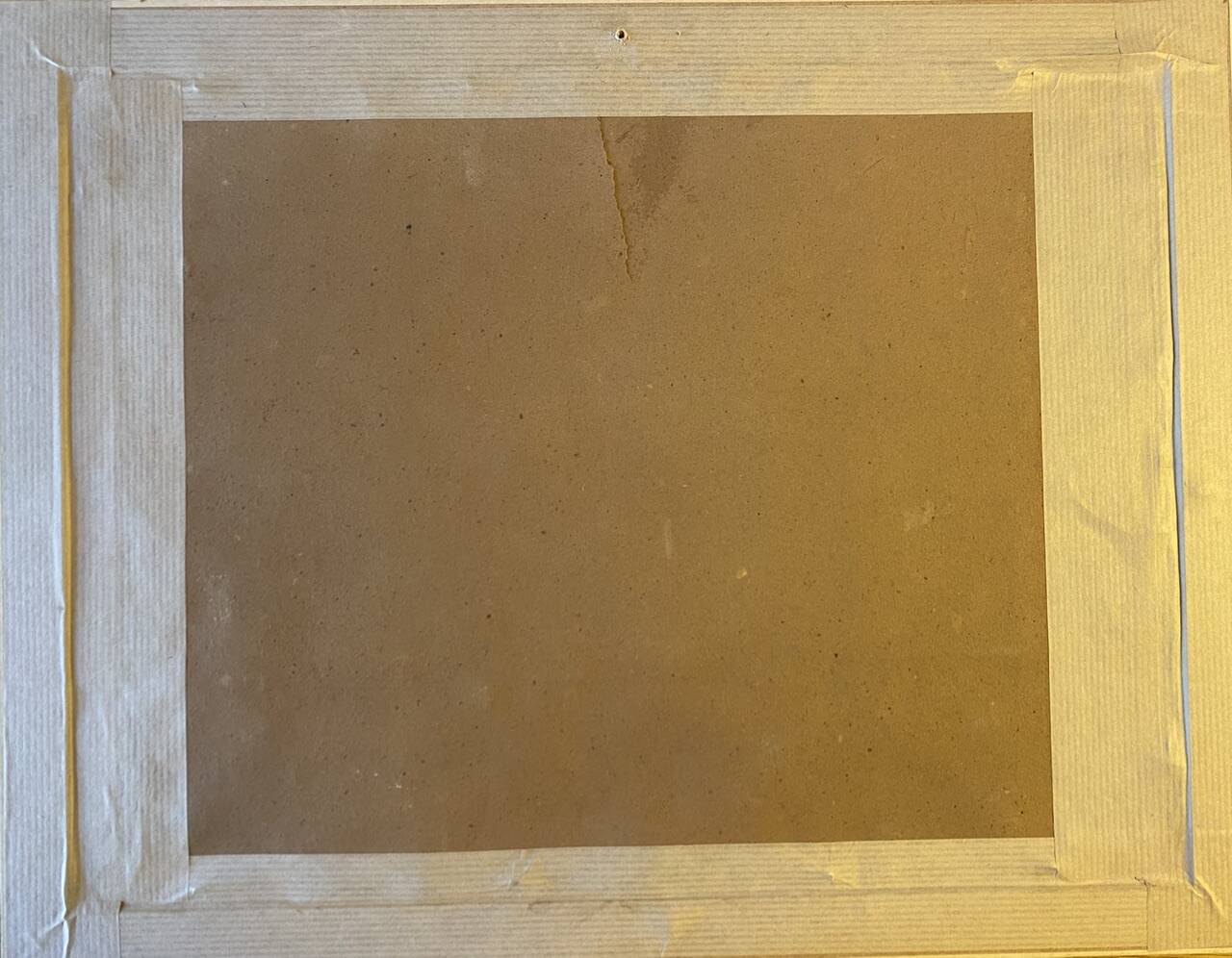 Tableau ancien, fermette à la campagne monogrammée ML, milieu XX siècle