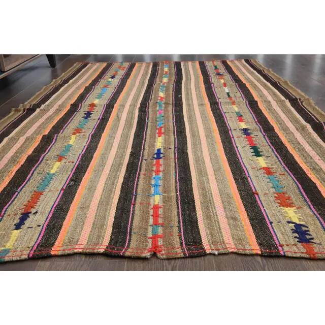 1970s Vintage Turkish Oushak Handmade Wool Cotton Tan Area Rug 145x238
