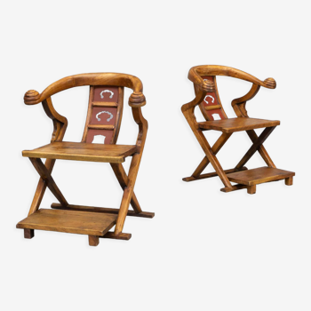 Ensemble de chaises trône en bois sculpté à la main des années 70