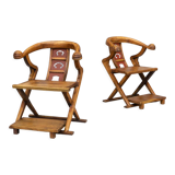 70s handmade wood carved throne chair