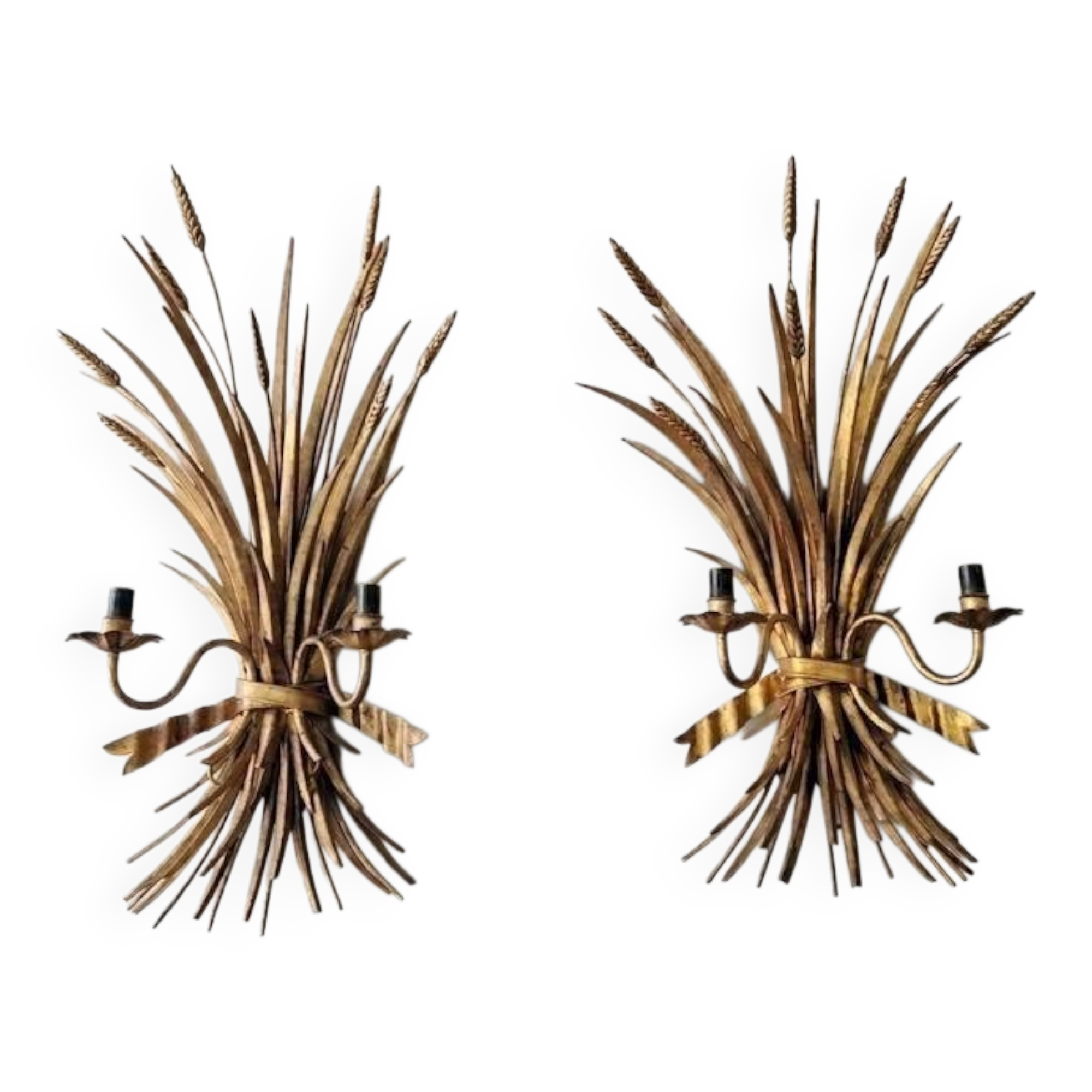 Paire d'appliques "Gerbe de blé" en métal doré par Hans Kögl